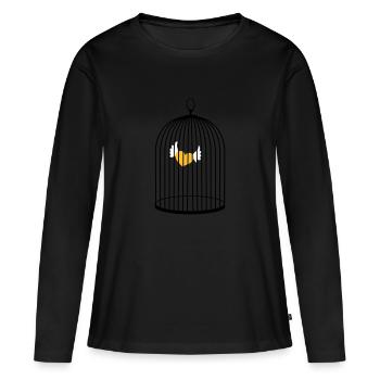 coeur volant avec des ailes prises en cage - T-shirt manches longues Premium bio Femme - noir - Devant - Julia (174cm)