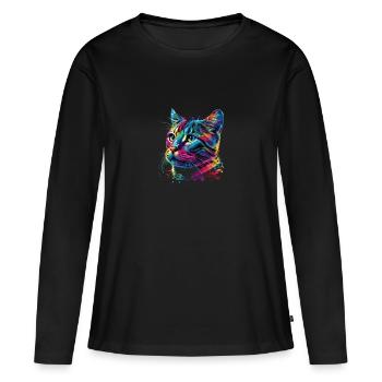 Colorful American Shorthair Cat Gaze - Frauen Premium Bio Langarmshirt - Schwarz - Vorne - Julia (174cm)