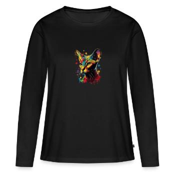 Abyssinian Cat Colorful Gaze - Frauen Premium Bio Langarmshirt - Schwarz - Vorne - Julia (174cm)