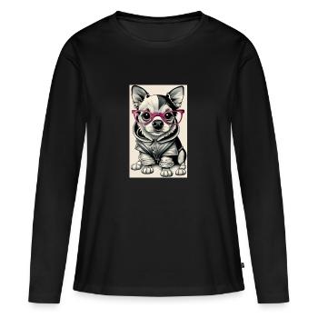 schwarz-weiße Hunderosa-Brille - Frauen Premium Bio Langarmshirt - Schwarz - Vorne - Julia (174cm)