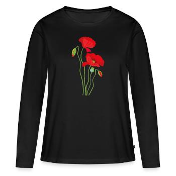 Poppy - flower design - Women's Premium Organic Long Sleeve Shirt - black - Front - Julia (174cm)