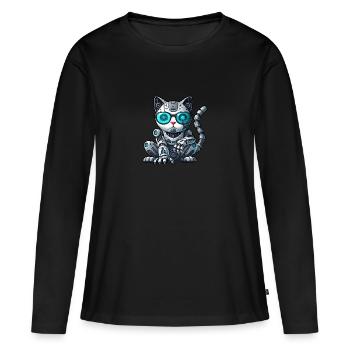 Cool Cats Cyborg Mech Illustration de bande dessinée - T-shirt manches longues Premium bio Femme - noir - Devant - Julia (174cm)