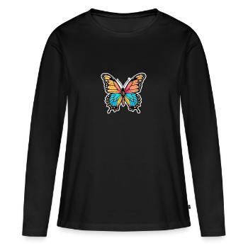 Coloré beau papillon - T-shirt manches longues Premium bio Femme - noir - Devant - Julia (174cm)