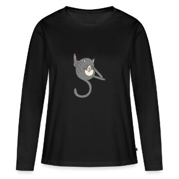 Chat léchant - T-shirt manches longues Premium bio Femme - noir - Devant - Julia (174cm)