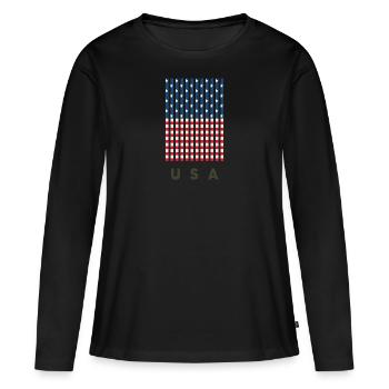 Etats-Unis - T-shirt manches longues Premium bio Femme - noir - Devant - Julia (174cm)
