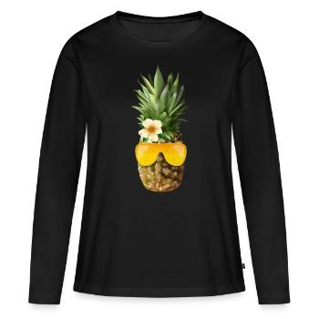 Ananas avec cadre de lunettes doré - T-shirt manches longues Premium bio Femme - noir - Devant - Julia (174cm)