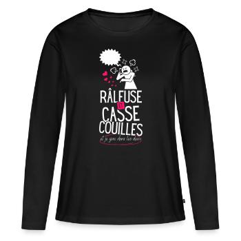 Râleuse casse couilles couille humour femme fille - T-shirt manches longues Premium bio Femme - noir - Devant - Julia (174cm)
