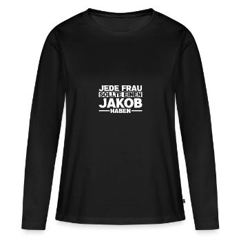Jacob - T-shirt manches longues Premium bio Femme - noir - Devant - Julia (174cm)