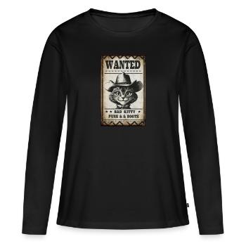 Affiche poster bad cat wanted vintage - T-shirt manches longues Premium bio Femme - noir - Devant - Julia (174cm)