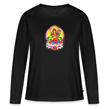 Tara Tibet Buddhismus Lotusblüte Sonne Göttin Om - Frauen Premium Bio Langarmshirt - Schwarz - Vorne - Julia (174cm)