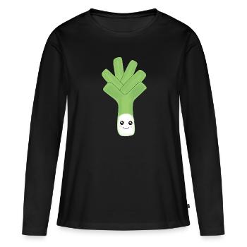 Poireaux de kawaï Fruits de kawaï Légumes de kawaï - T-shirt manches longues Premium bio Femme - noir - Devant - Julia (174cm)