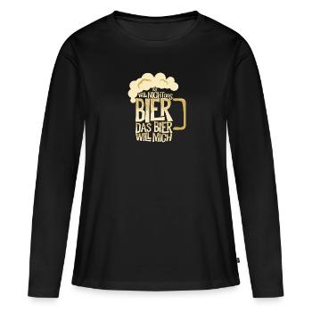 Ich will nicht das Bier das Bier will mich - Frauen Premium Bio Langarmshirt - Schwarz - Vorne - Julia (174cm)