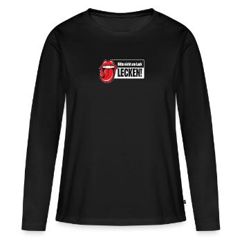 Bitte nicht am Lack lecken - Frauen Premium Bio Langarmshirt - Schwarz - Vorne - Julia (174cm)
