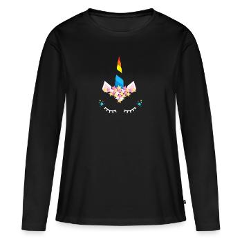 Conception de visage de licorne mignonne - T-shirt manches longues Premium bio Femme - noir - Devant - Julia (174cm)