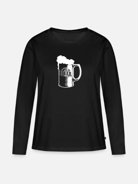 Voller Bierkrug mit Schaum - Frauen Premium Bio Langarmshirt - Schwarz