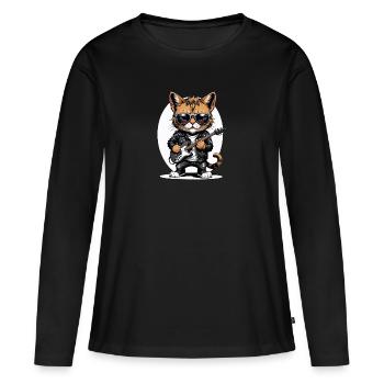 Cat Rocker Cat HardRock Gift - T-shirt manches longues Premium bio Femme - noir - Devant - Julia (174cm)