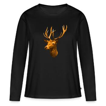 tête de cerf doré - T-shirt manches longues Premium bio Femme - noir - Devant - Julia (174cm)