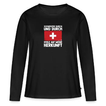 Schweizer Schweiz - Frauen Premium Bio Langarmshirt - Schwarz - Vorne - Julia (174cm)