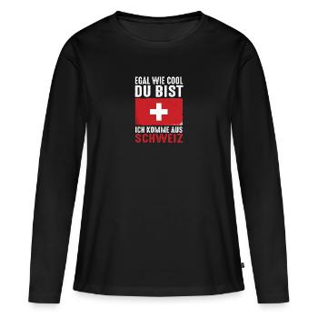 Schweizer Schweiz - Frauen Premium Bio Langarmshirt - Schwarz - Vorne - Julia (174cm)
