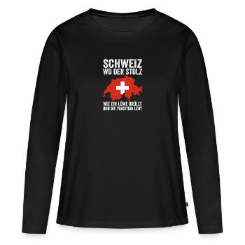 Schweizer Schweiz - Frauen Premium Bio Langarmshirt - Schwarz - Vorne - Julia (174cm)