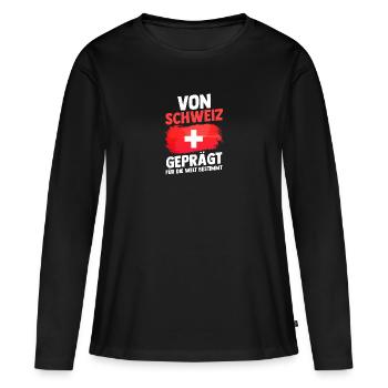 Schweizer Schweiz - Frauen Premium Bio Langarmshirt - Schwarz - Vorne - Julia (174cm)
