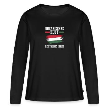 Ungar Ungarisch Deutsch Ungarn - Frauen Premium Bio Langarmshirt - Schwarz - Vorne - Julia (174cm)