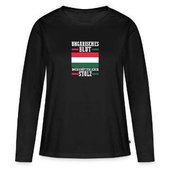 Ungar Ungarisch Ungarn - Frauen Premium Bio Langarmshirt - Schwarz - Vorne - Julia (174cm)