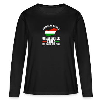 Ungar Ungarisch Ungarn - Frauen Premium Bio Langarmshirt - Schwarz - Vorne - Julia (174cm)