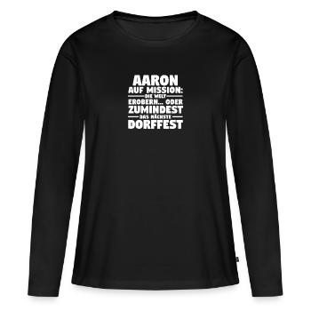 Prénom Aaron - T-shirt manches longues Premium bio Femme - noir - Devant - Julia (174cm)