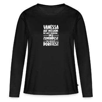 Prénom Vanessa Village Festival - T-shirt manches longues Premium bio Femme - noir - Devant - Julia (174cm)