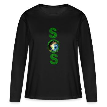 SOS Earth lettrage vert long - T-shirt manches longues Premium bio Femme - noir - Devant - Julia (174cm)