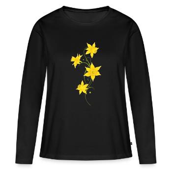 Fleurs de jonquilles, filigrane. Printemps, Pâques - T-shirt manches longues Premium bio Femme - noir - Devant - Julia (174cm)