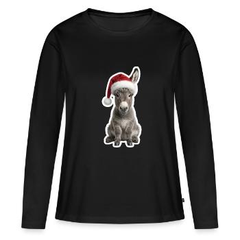 Poulain d’âne gris à la crèche - T-shirt manches longues Premium bio Femme - noir - Devant - Julia (174cm)