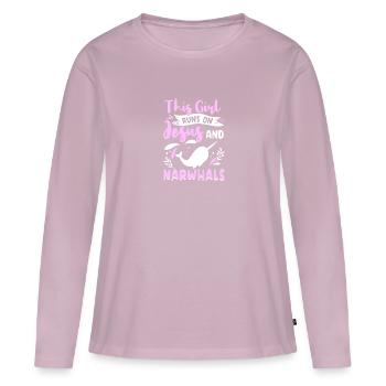 Narwal Outfit Meerestier Zahnwale - Frauen Premium Bio Langarmshirt - Altrosa - Vorne - Julia (174cm)