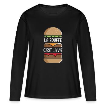 La Bouffe c'est la Vie - T-shirt manches longues Premium bio Femme - noir - Devant - Julia (174cm)
