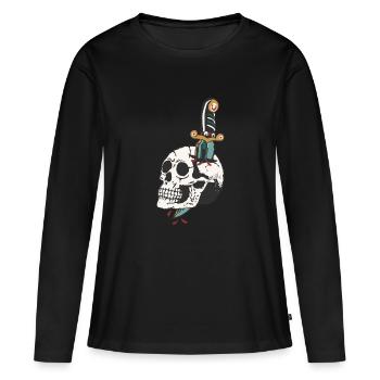 dague transperce crane tete de mort old school - T-shirt manches longues Premium bio Femme - noir - Devant - Julia (174cm)