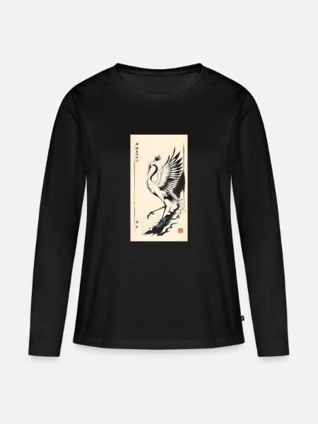 Kranich - Frauen Premium Bio Langarmshirt - Schwarz