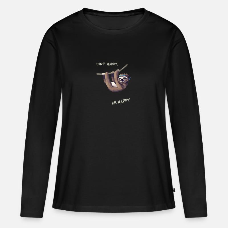 Faultier abhängen chillen fun Humor Nerd langsam l - Frauen Premium Bio Langarmshirt - Schwarz