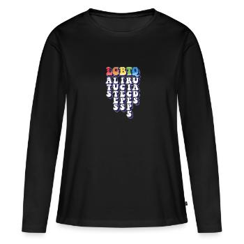 LGBTQ Lats Fessiers Biceps Triceps Quads Arc-en-ciel - T-shirt manches longues Premium bio Femme - noir - Devant - Julia (174cm)