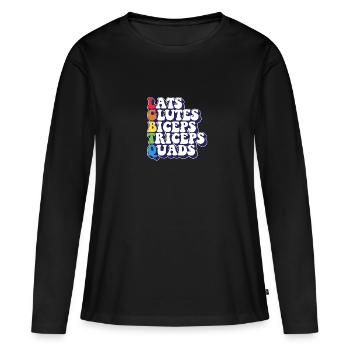 LGBTQ Rainbow Pride Lats Fessiers Biceps Triceps - T-shirt manches longues Premium bio Femme - noir - Devant - Julia (174cm)
