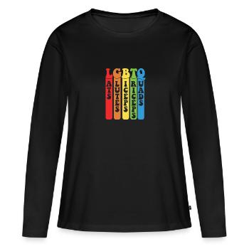 LGBTQ Rainbow Pride Lats Fessiers Biceps Triceps - T-shirt manches longues Premium bio Femme - noir - Devant - Julia (174cm)