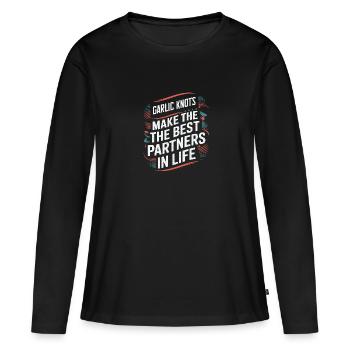 Knoblauchknoten sind die besten Partner im Leben - Frauen Premium Bio Langarmshirt - Schwarz - Vorne - Julia (174cm)