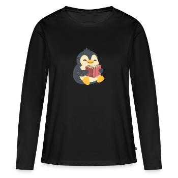 Pinguin liest ein Buch - Frauen Premium Bio Langarmshirt - Schwarz - Vorne - Julia (174cm)