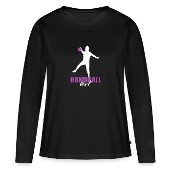 Handball Sport Mädchen spielen Handball - Frauen Premium Bio Langarmshirt - Schwarz - Vorne - Julia (174cm)