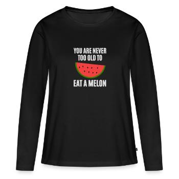 Jamais trop vieux pour le melon - T-shirt manches longues Premium bio Femme - noir - Devant - Julia (174cm)
