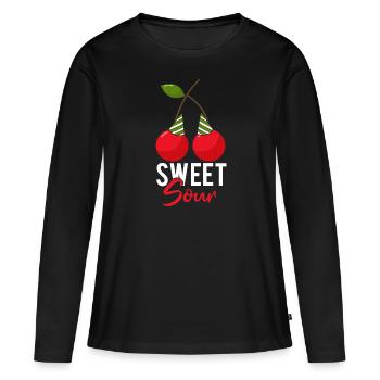 Sour cherries twin siblings design - T-shirt manches longues Premium bio Femme - noir - Devant - Julia (174cm)