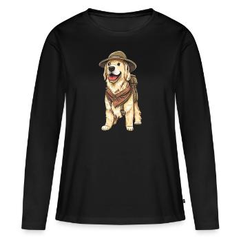 Golden Retriever L’Explorateur - T-shirt manches longues Premium bio Femme - noir - Devant - Julia (174cm)