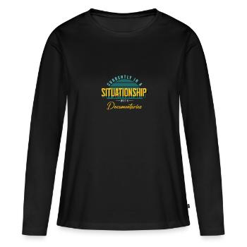 Actuellement en situation avec les documentaires - T-shirt manches longues Premium bio Femme - noir - Devant - Julia (174cm)