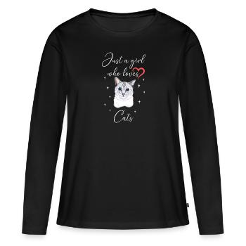 Frau Mädchen Liebe Herz Katze Kätzchen - Frauen Premium Bio Langarmshirt - Schwarz - Vorne - Julia (174cm)