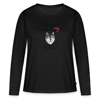 Frau Mädchen Liebe Herz Wolf - Frauen Premium Bio Langarmshirt - Schwarz - Vorne - Julia (174cm)